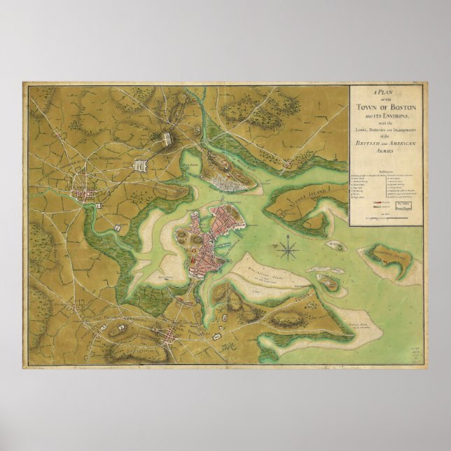 Póster Mapa Revolucionário da Guerra do Porto de Boston e (Frente)