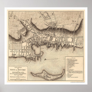 Póster Mapa revolucionário de Newport da guerra - 1777
