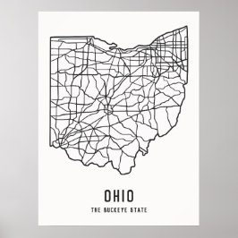 Poster Mapa rodoviário do Estado de Ohio - Buckeye State 
