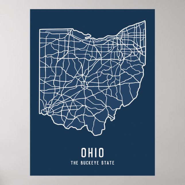 Poster Mapa rodoviário do Estado de Ohio - Buckeye State  (Frente)