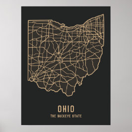 Poster Mapa rodoviário do Estado de Ohio - Buckeye State 