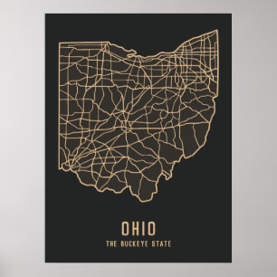 Poster Mapa rodoviário do Estado de Ohio - Buckeye State 