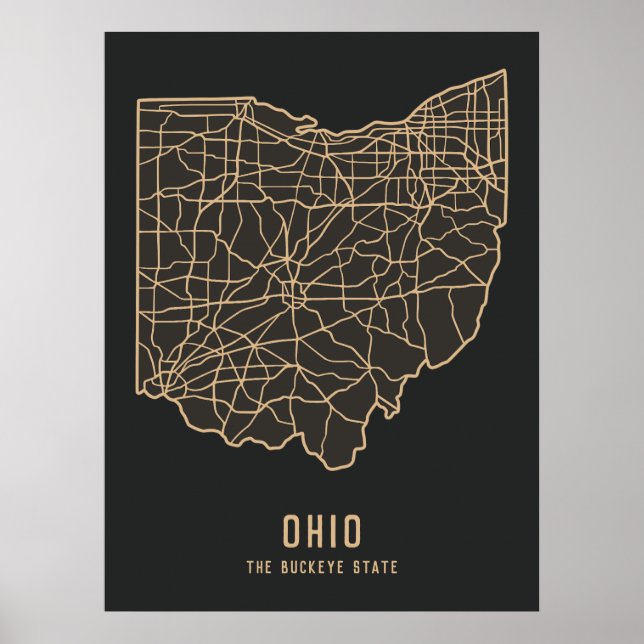 Poster Mapa rodoviário do Estado de Ohio - Buckeye State  (Frente)