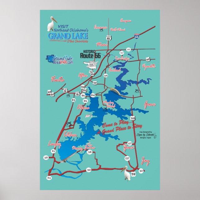 Poster Mapa rodoviário Grand Lake OK (Frente)