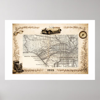 Poster Mapa Rodoviário Turístico de 1925 do Lado Oeste de