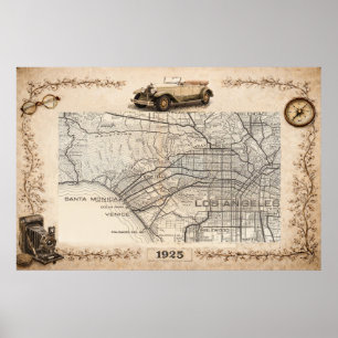 Poster Mapa Rodoviário Turístico do Westside de Los Angel