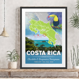 Poster Mapa Romântico da Lua de mel da Costa Rica
