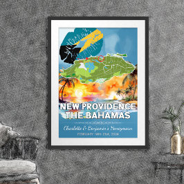 Poster Mapa Romântico das Bahamas da Nova Providência, Lu