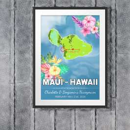 Poster Mapa Romântico das Férias em Lua de mel Maui Hawai