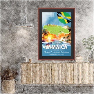 Poster Mapa Romântico das Ilhas da Lua de mel Jamaica
