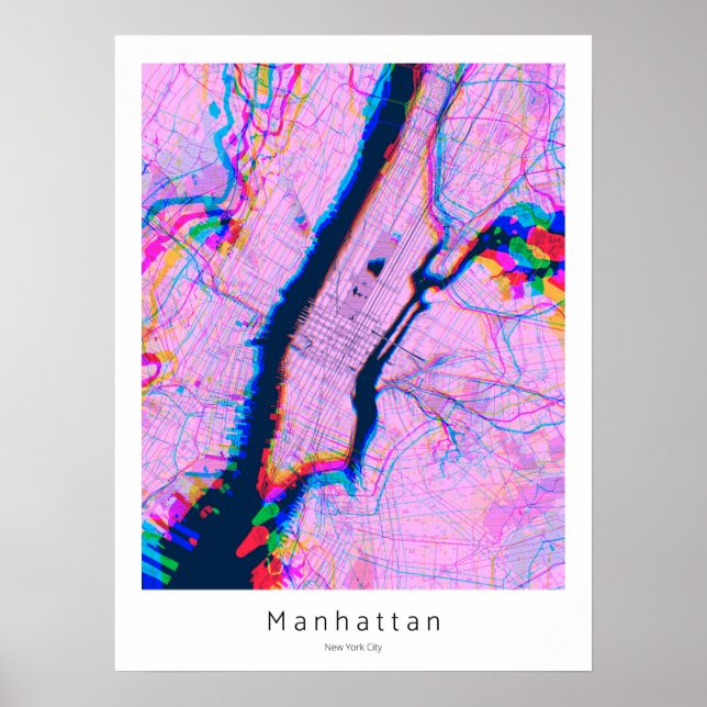 Poster Mapa rosa Abstrato Nova Iorque de Manhattan (Frente)