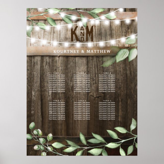 Poster Mapa Rustic Country Greenerescing Wedding Seating  (Frente)