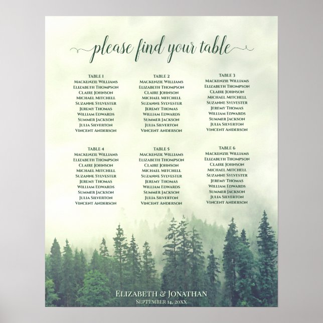 Poster Mapa Rustic Green Forest 6 Mesa Casamento (Frente)