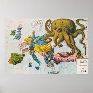 Poster Mapa satírico russo satírico da Vintage