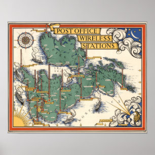 Poster Mapa sem fio das estações da estação de correi