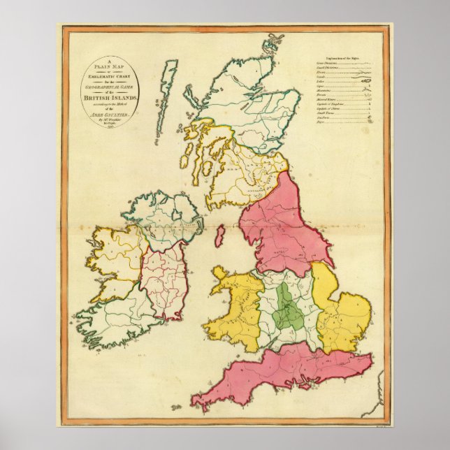 Póster Mapa simples das Ilhas Britânicas (Frente)