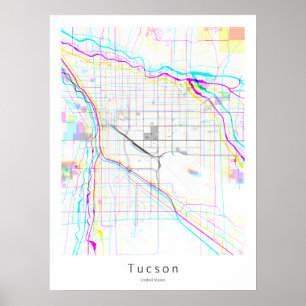 Poster Mapa Simples de Abstrato Branco da Arizona Tucson