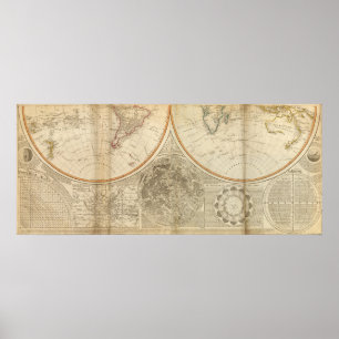 Póster Mapa sul do hemisfério do mundo