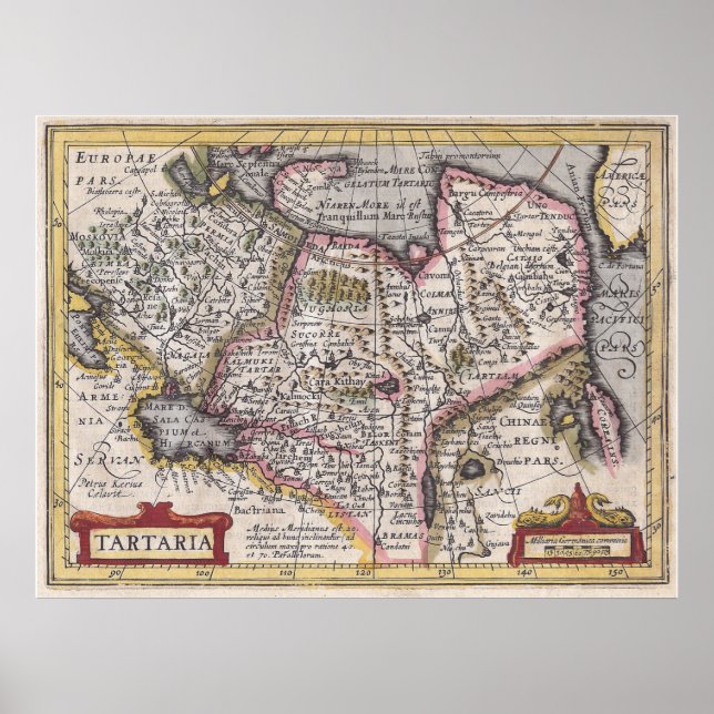 Póster Mapa Tatário Antiquado da Ásia Central e Norte (Frente)