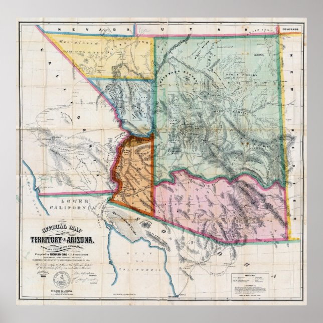 Poster MAPA TERRITÓRIO arizona 1865 (Frente)