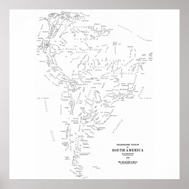 Póster Mapa tipográfico da América do Sul (Frente)