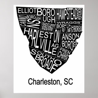 Poster Mapa tipográfico de Charleston negativo
