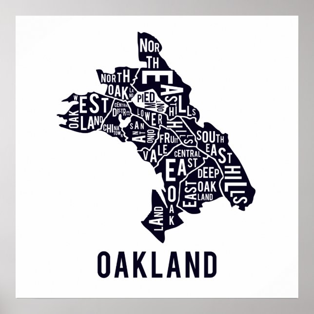 Póster Mapa Tipográfico de Oakland (Frente)