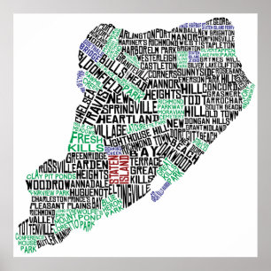 Póster Mapa Tipográfico de Staten Island, Nova Iorque Imp