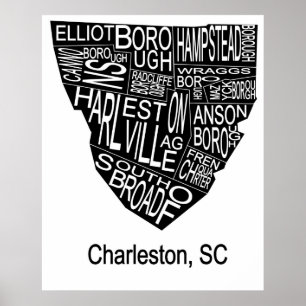 Poster Mapa tipográfico do negativo de Charleston