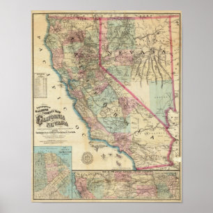 Póster Mapa topográfico da estrada de ferro e do condado
