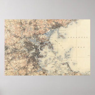 Póster Mapa Topográfico de Boston Vintage (1900)