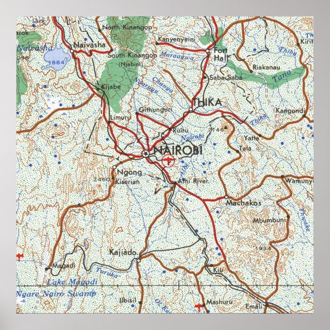 Poster Mapa Topográfico de Nairobi Kenya (Frente)