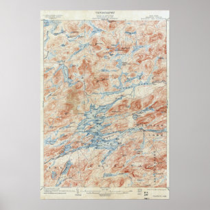 Póster Mapa topográfico de New York do lago Raquette do