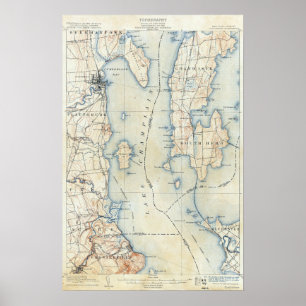Póster Mapa Topográfico de Vintage Plattsburgh Nova York