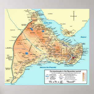 Póster Mapa topográfico do bizantino de Constantinople