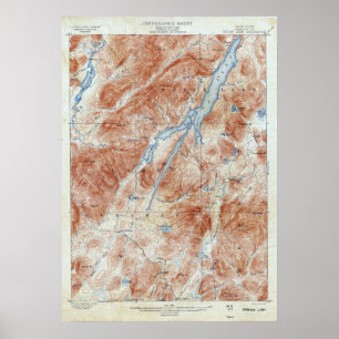 Póster Mapa Topográfico do Lago Indígena Vintage em Nova 