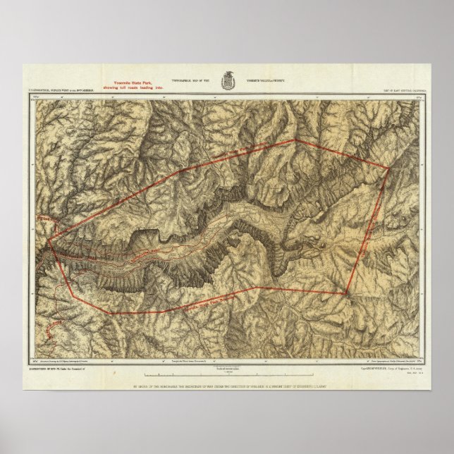 Póster Mapa Topográfico do Vale Yosemite (Frente)
