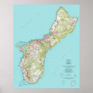 Póster Mapa topográfico do vintage de Guam