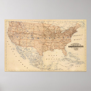 Poster Mapa topográfico dos Estados Unidos