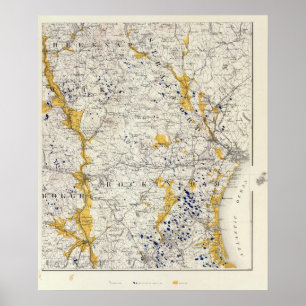 Póster Mapa Topográfico e Glacial de New Hampshire
