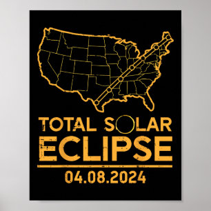 Poster Mapa Total do Eclipse Solar 04.08.24 Totalidade Ho