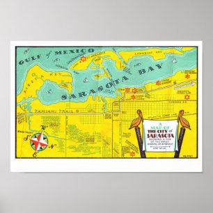Poster Mapa turístico de Sarasota Vintage