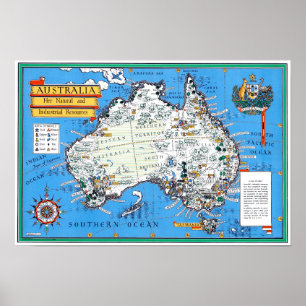 Póster Mapa turístico do vintage australiano