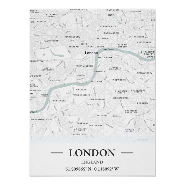 Póster Mapa urbano clássico de Londres, Inglaterra (Frente)