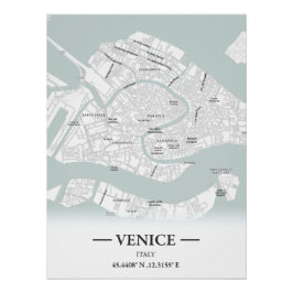 Póster Mapa urbano clássico de Veneza, Itália