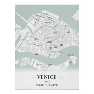Póster Mapa urbano clássico de Veneza, Itália