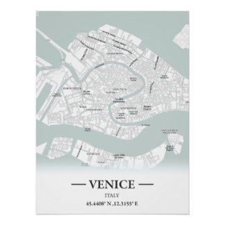 Póster Mapa urbano clássico de Veneza, Itália