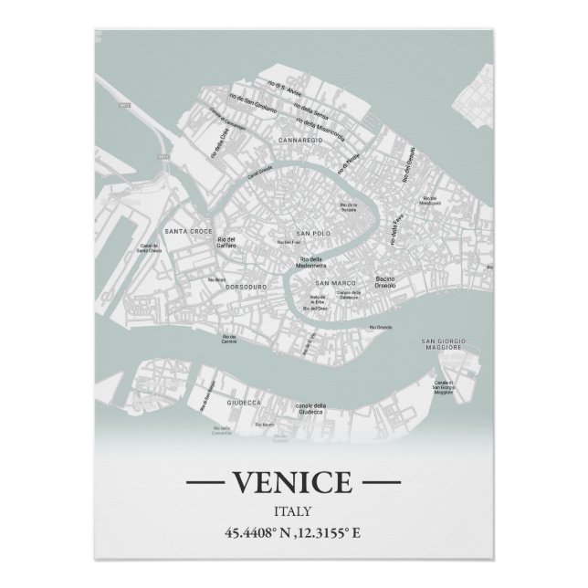 Póster Mapa urbano clássico de Veneza, Itália (Frente)