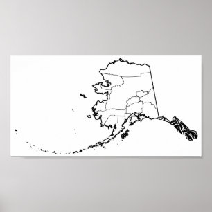Póster Mapa vazio do esboço das cidades de Alaska