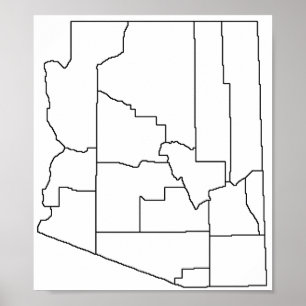 Póster Mapa vazio do esboço dos condados da arizona